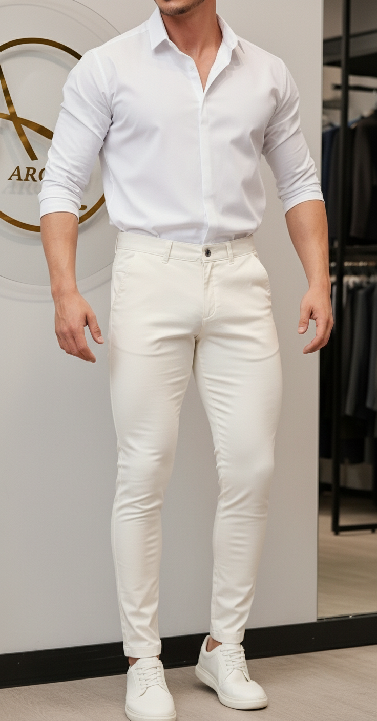 Pantalón Drill Slim Fit Marfil