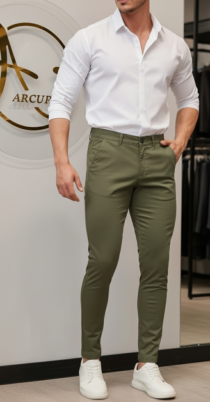 Pantalón Drill Slim Fit Verde Militar