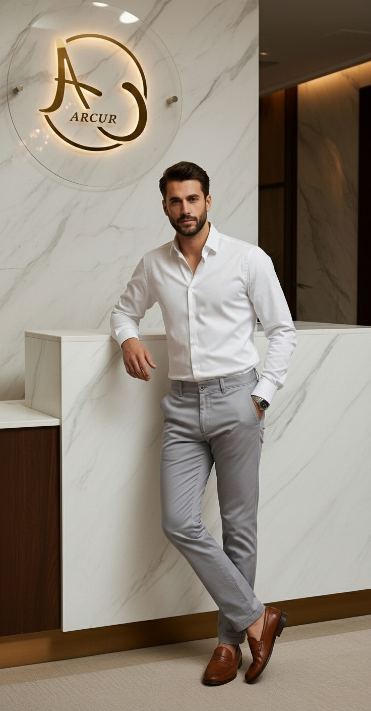 Pantalón Drill Slim Gris Perla