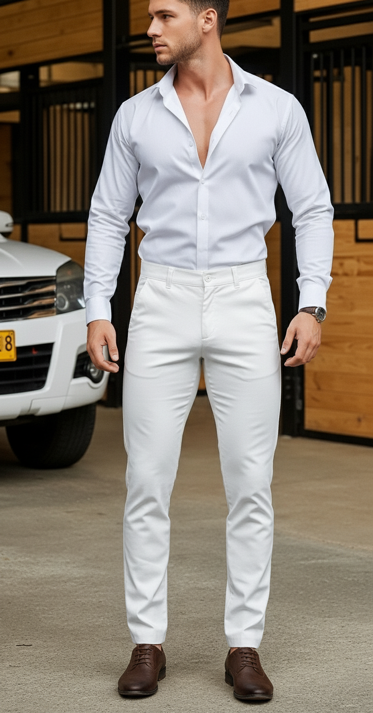 Pantalón Drill Slim Blanco Ref