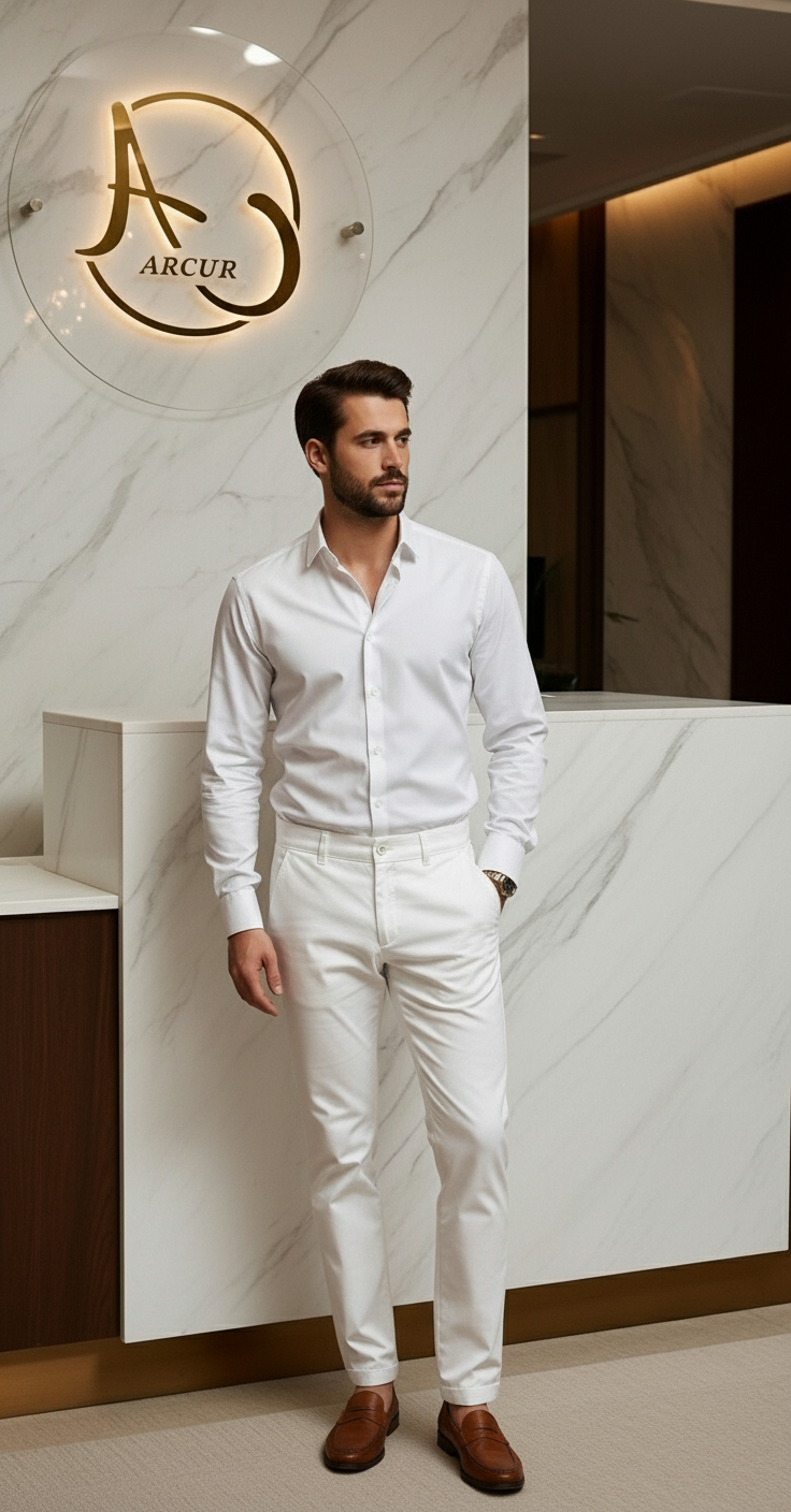 Pantalón Drill Slim Blanco