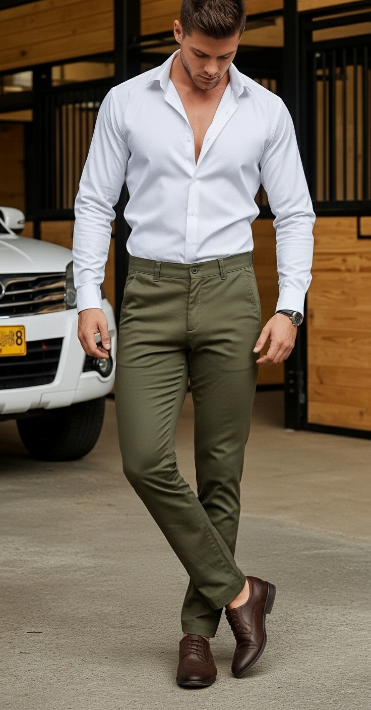 Pantalón Drill Slim Verde Ref